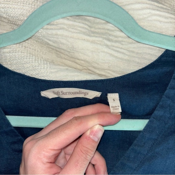 Soft Surroundings 100% Linen Blue Bell Sleeve Tunic Dress - Size Small - Picture 6 of 9